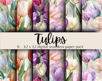 Carta Tulipano Senza Cuciture, Disegni Floreali Acquerello, Carta per Album Digitali, Estetica Primaverile, Diari di Articoli Artigianali, Uso Commerciale