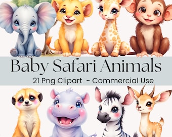 Baby Safari Animal Clipart, Jungle Animal PNGs, Cute Safari Nursery Clipart, Safari Birthday Party Graphics, Commercial Use