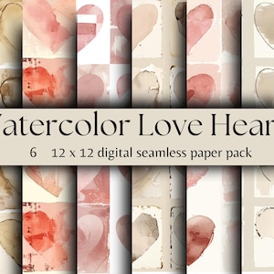 Watercolor Love Hearts Seamless Digital Paper – Romantic Valentine’s Day Pattern for Scrapbooking, Invitations, Junk Journal and Crafts