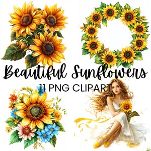 Guirnalda de girasoles PNG, clipart floral vibrante para invitaciones o impresiones: gran regalo para artistas y entusiastas de las flores, álbum de recortes