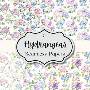Hydrangea Seamless Pattern, Watercolor Floral Design, Printable Digital Download Paper, Shabby Chic Background Scrapbooking and Junk Journal