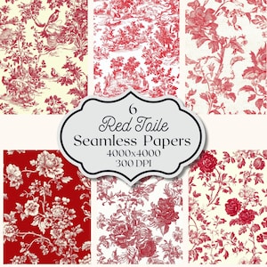 Motif rouge transparent, toile de jouy, papier numérique, motifs floraux vintage, arrière-plans de chinoiseries rouges et blanches, papier de scrapbooking numérique