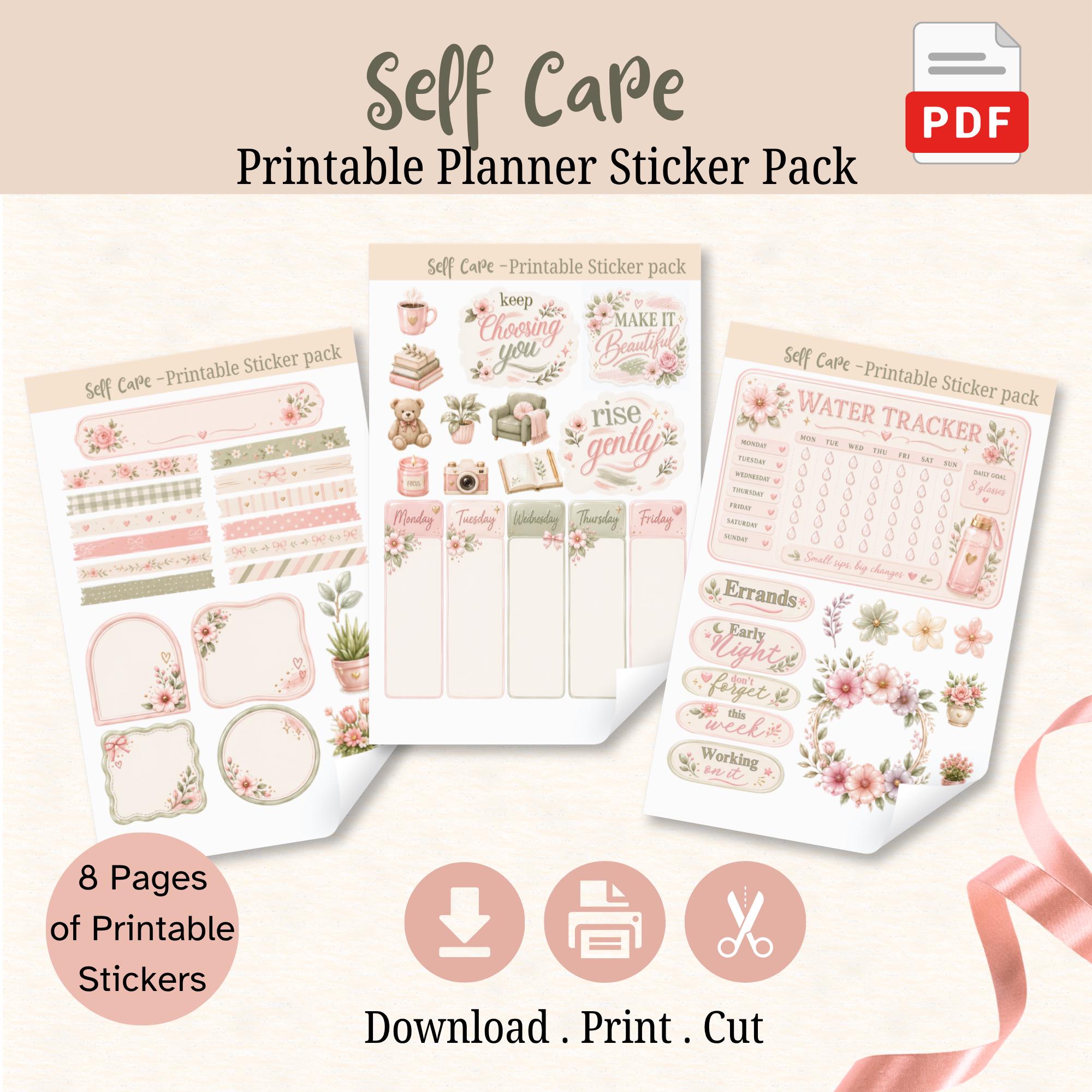 Self Care Planner Stickers Printable, Floral Journal Stickers Kit ...