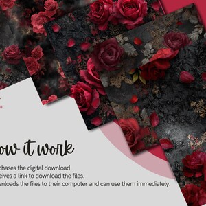 Dark Red Roses Digital Paper, Gothic Floral Seamless Backgrounds ...