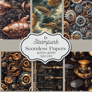 Steampunk Seamless Digital Paper, Gears & Clockwork Pattern, Scrapbook Backgrounds, Junk Journal Steampunk Digital Download, 300 DPI