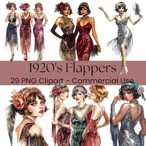 1920s Flapper Clipart: Art Deco PNG Graphics (Digital Download