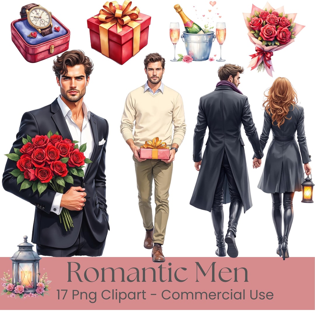 Romantic Men Romantic Men Clipart | Love & Valentine PNG | Couples, Roses, Gift Box ...
