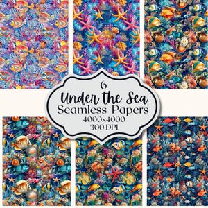 Under the Sea Digital Paper, Seamless Pattern Ocean Backgrounds, Printable Scrapbook Designs Prints, Marine Life Clipart, Instant Download