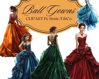 Fashion Girl in Formal Ball Gown Watercolor Clipart Transparent