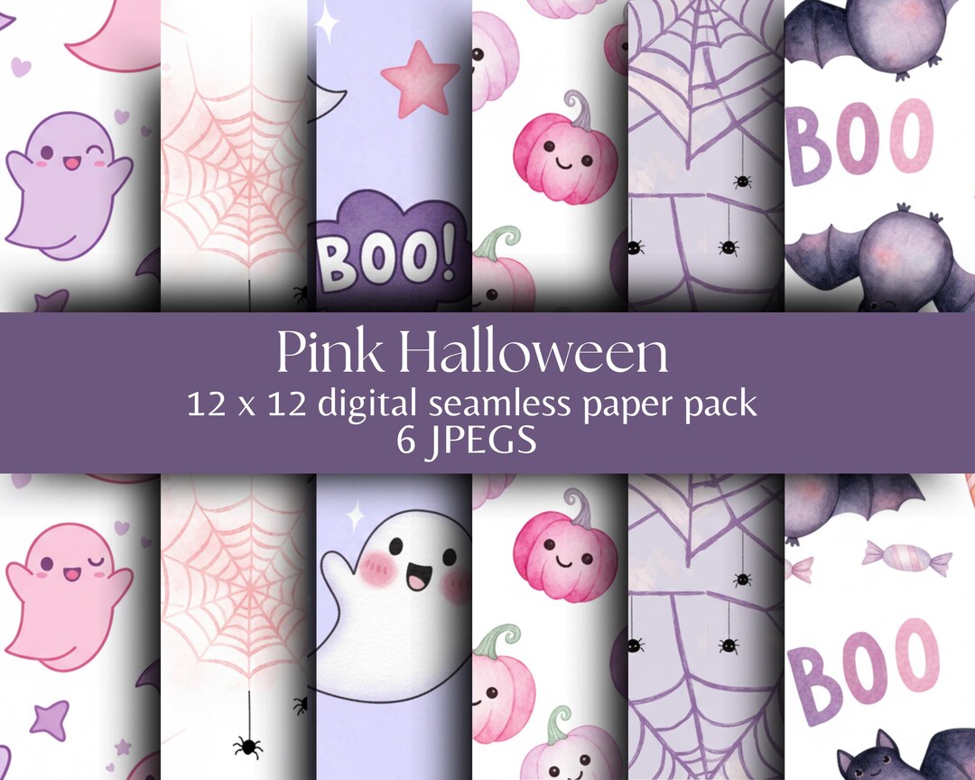 Pink Halloween Digital Paper | Cute Pastel Seamless Backgrounds ...