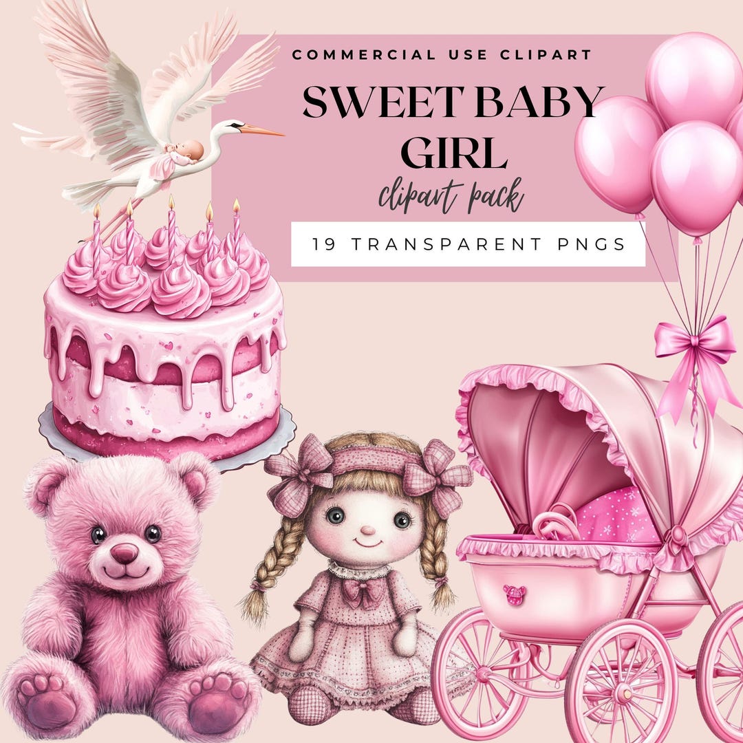 Little Princess Clipart Watercolor Baby Girl Clipart Pink Baby Shower ...