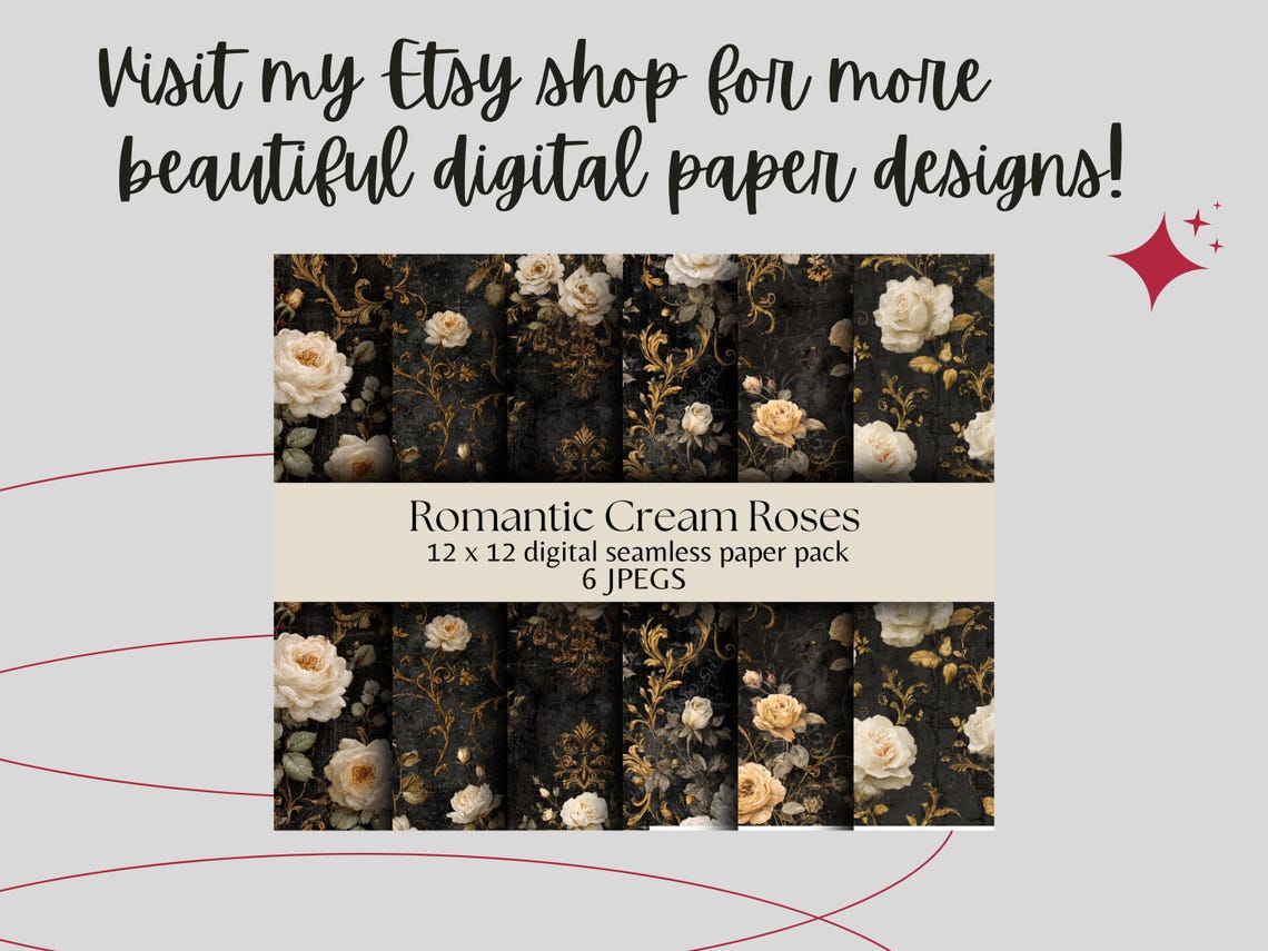 Dark Red Roses Digital Paper, Gothic Floral Seamless Backgrounds ...