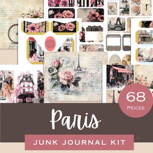 Kit de diario basura de París, papeles digitales vintage, efímeras imprimibles, materiales para scrapbooking, artículos esenciales para manualidades, folios, tarjetas, bolsillos y etiquetas.