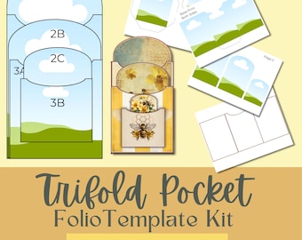 Junk Journal Folio Template Kit, Canva Template, Printable Canva Frame, Trifold Folio Pockets, Scrap Book Junkjournal, Junk Journal Pockets