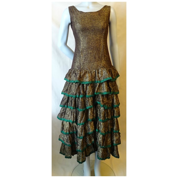AS-Is Antique 1920s/20s 1930s/30s Gold RUFFLE DRES