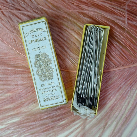 Antique Edwardian 1910s/10s SILK HAIR PINS & Box … - image 1