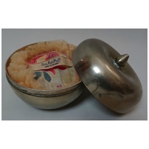Vintage 1930s/30s 1940s/40s POWDER PUFF & POT Boudoir Apple epns