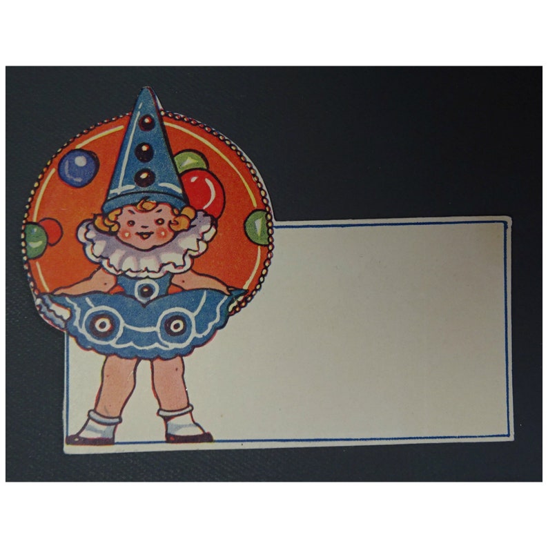 Vintage 1950s50s Children/'s PARTY PLACE CARDS Pixies Clowns Pierrot