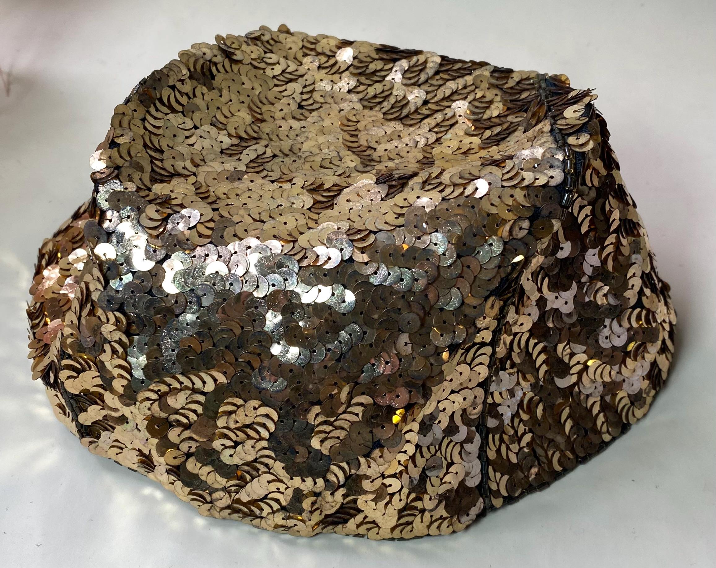 Vintage 1920s/20s Golden Sequin & Bead French HAT/SKULL CAP 