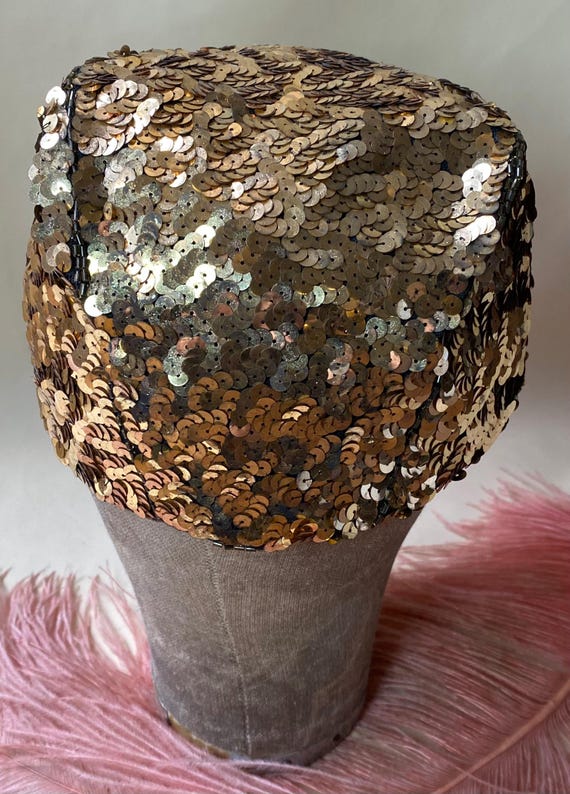 Vintage 1920s/20s Golden Sequin & Bead French HAT/SKULL CAP
