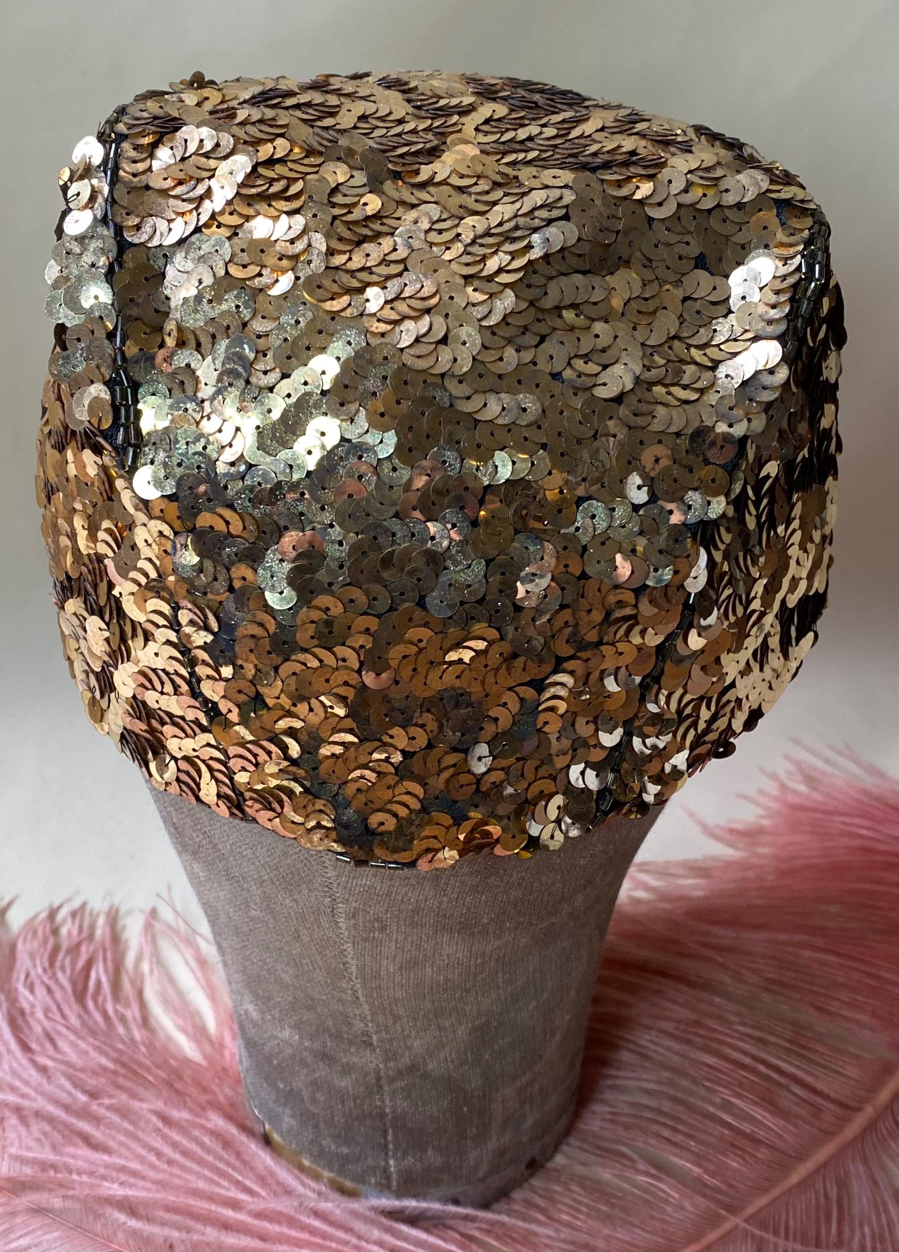 Vintage 1920s/20s Golden Sequin & Bead French HAT/SKULL CAP