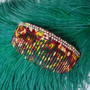 Vintage 1940s/40s 1950s/50s Marbled Multi-Coloured Plastic PASTE HAIR COMB Wedding Diamontes