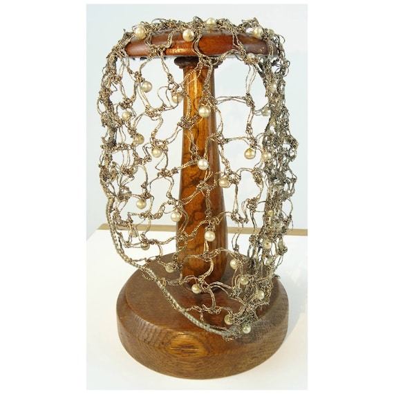Vintage 1920s/20s Art Deco Metal Wire Pearl SNOOD/