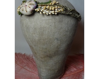 Diadema/tocado/collar de Lamé & Bud vintage de los años 20/20/30. Boda Art Déco antigua.