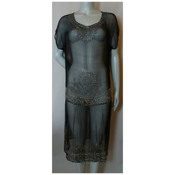 Vintage 1920s/20s 1930s/30s BEADED CHIFFON DRESS F