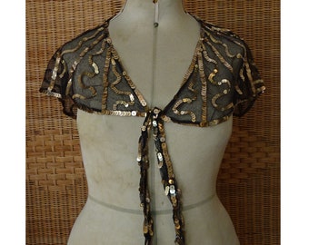 Vintage 1920s/20s 1930s/30s Flapper Gold SEQUIN CAPE/CAPELET Antique Art Deco