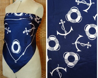 Vintage 1940s/40s 1950s/50s NOVELTY NAUTICAL SCARF Navy Rayon
