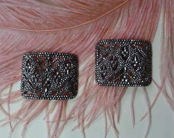 Antique French Victorian 1800s Pair CUT STEEL BUCKLES Shoes Choker