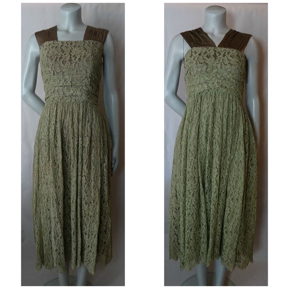 Vintage 1930s/30s 1940s/40s GREEN LACE DRESS Weddi