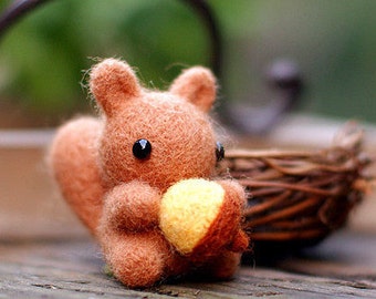 Wool Needlecraft Needlepoint Needle Felted Felting Cute Animal Kit Handmade Starter Manga Animation Animate Cartoon Game Character, Squirrel