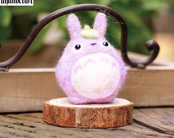 Wool Needlecraft Needlepoint Needle Felting Cute Kit Blue-grey Totoro without wood stump