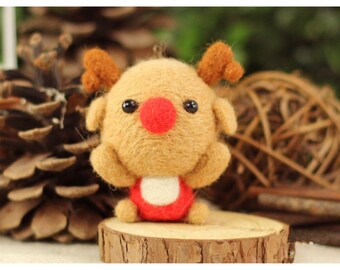 Wool DIY Needlecraft Needlepoint Needle Felted Felting Special Holiday Kit Handmade Starter Christmas Xmas Tree Halloween Decor, ReinDeer