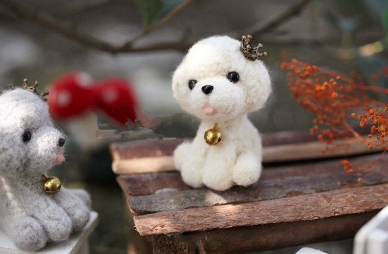 Puppy Wool Needlecraft Needlepoint Needle Felted Felting Cute Animal Kit Handmade Starter Manga Animation Animate Cartoon Character White
