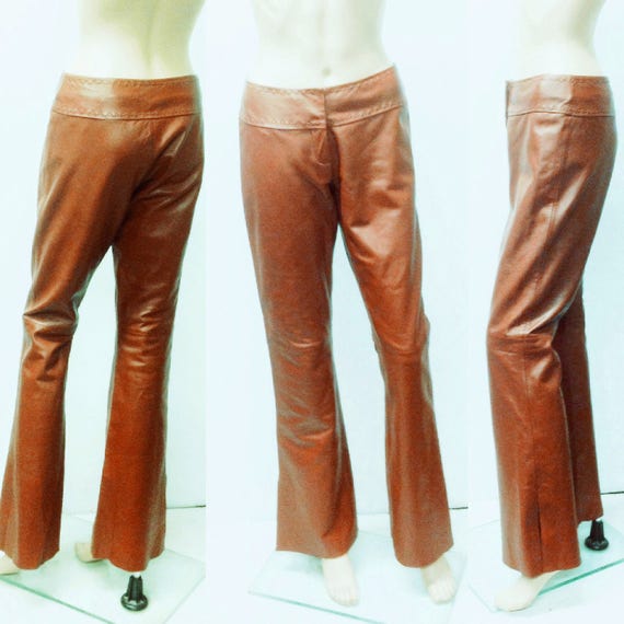 VINTAGE LEATHER PANTS,Low rise,biker,hippie ,bell