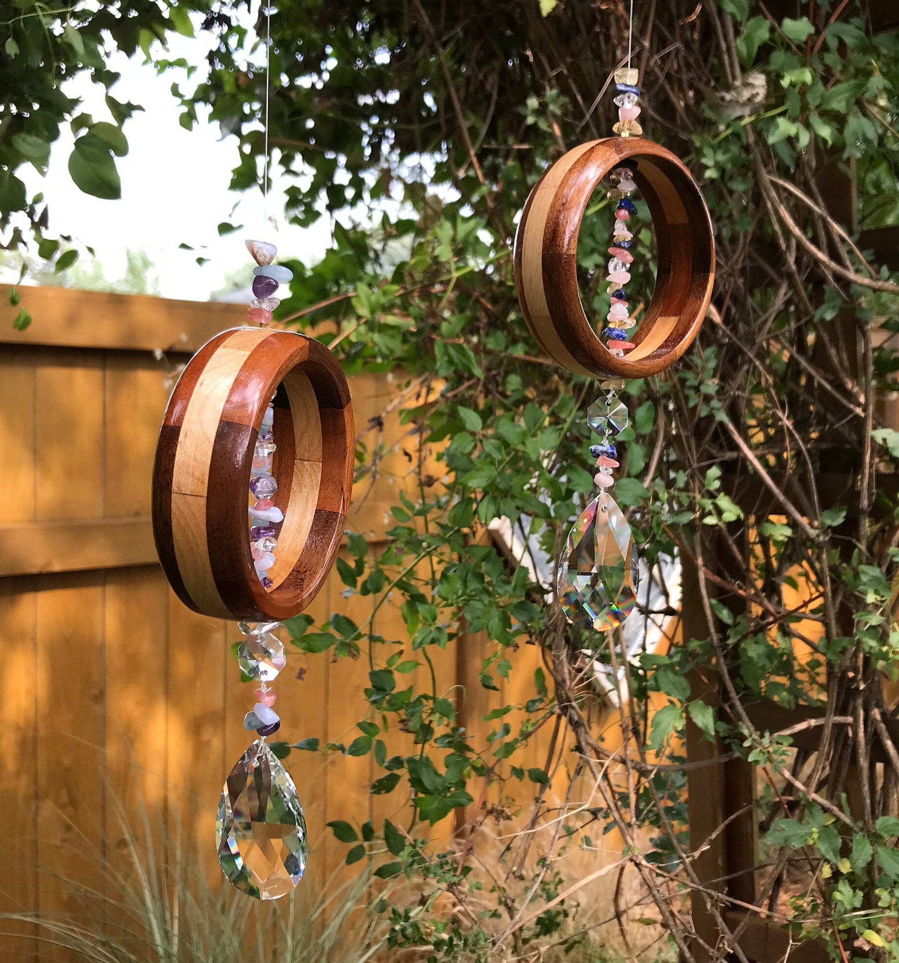 Hand turned circular sun catchers with gemstone accents group Etsy