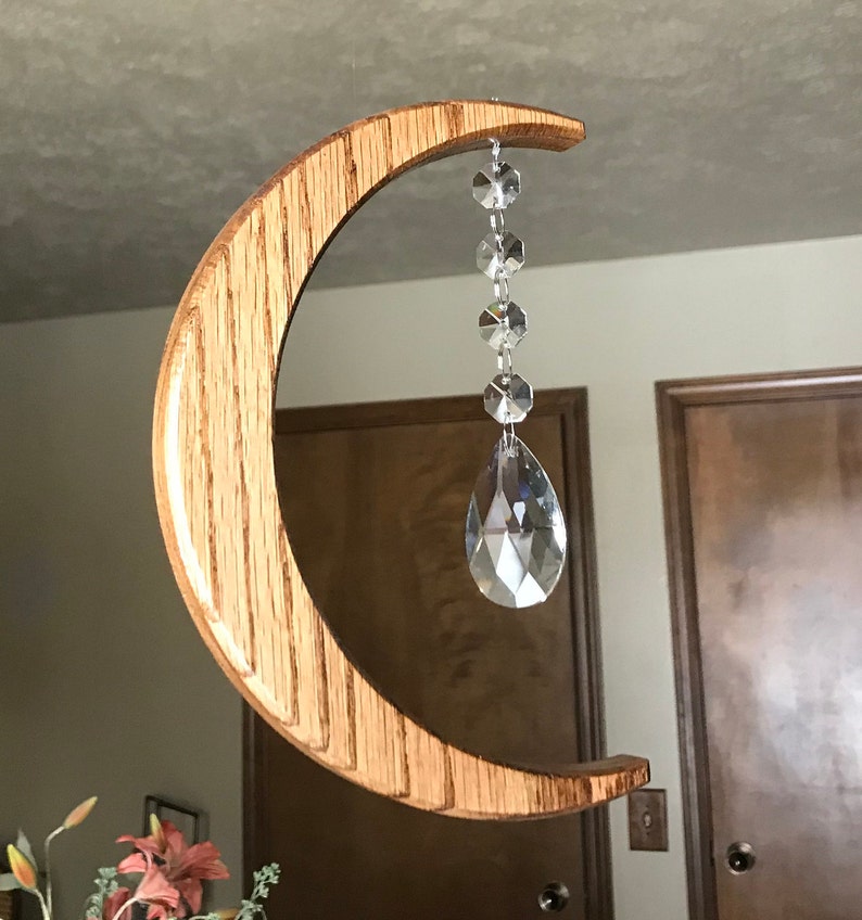 Crystal crescent moon shaped sun catcher #30 with octagonal crystal accents Sun catchers for windows Window decor moon shaped mobile