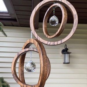 Double Framed Crystal Suncatcher: Dark Walnut Oak Window Decor