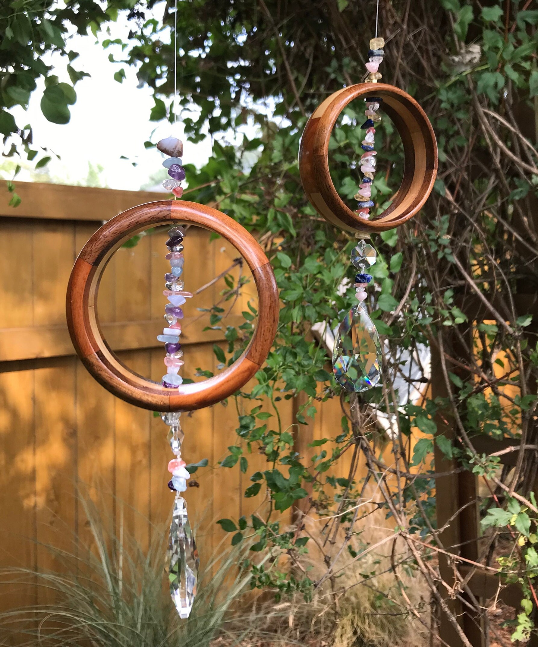 Hand turned circular sun catchers with gemstone accents group Etsy