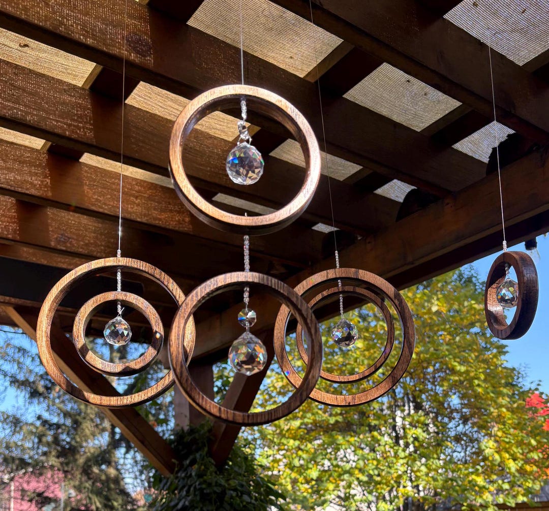Oak Framed Crystal Sun Catcher: Dark Walnut Finish