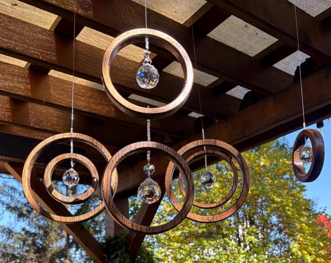 Oak Framed Crystal Sun Catcher: Dark Walnut Finish