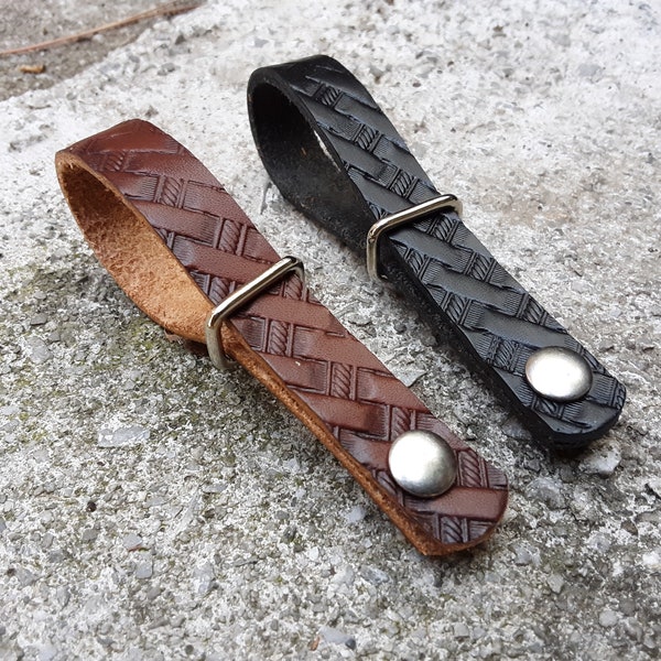 Basket Stamped Leather Guitar Strap Adapter Leather Banjo Strap Adapter. Perfect for Guitar, Banjo, Mandolin. Made in the USA real Leather