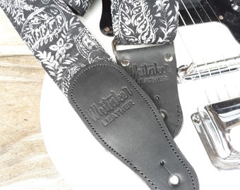 Whitaker Leather Black Paisley Classic Guitar Strap with Leather Ends