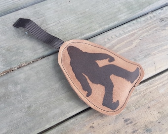 Leather Dog Tug with Nylon Strap Perfect for Tug Play and Training. Bigfoot, Sasquatch theme Laser Engraved