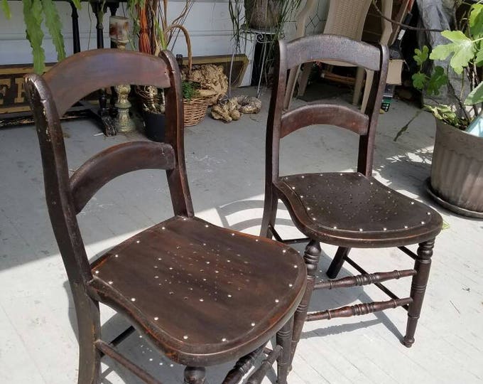 Vintage Set of Chairs Rustic Industrial Chairs Black and Silver Star