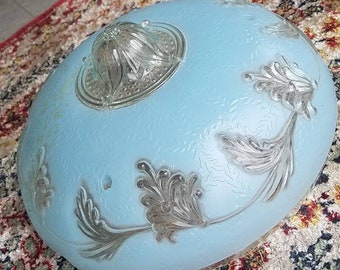 Vintage lighting light blue ceiling light shade pendant light 1940 shabby chic country home lighting home and living hanging light fixture