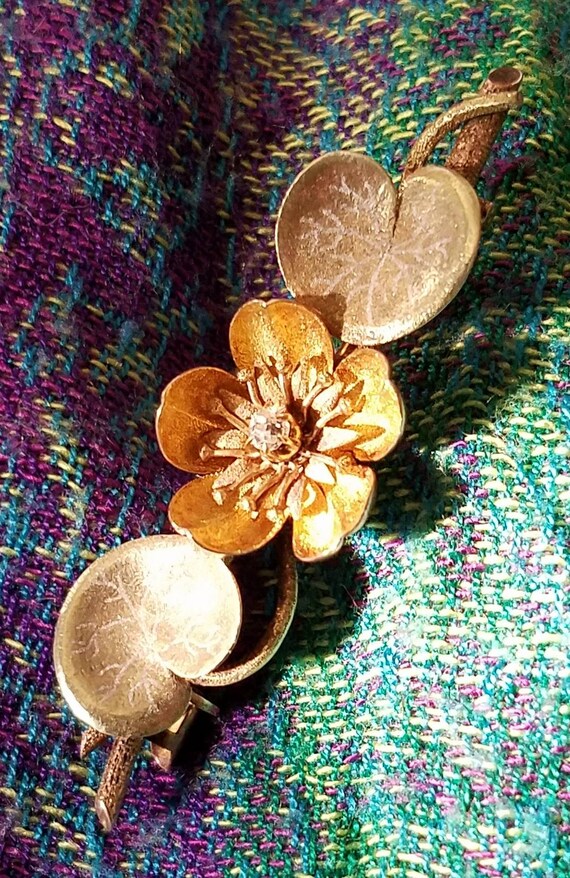 Vintage brooche art nouveau rose gold diamond lilly pond Japanese inspired